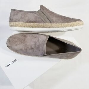 NIB Vince Acker Italian Suede Slip-On Espadrille Sneaker in Light Woodsmoke $225